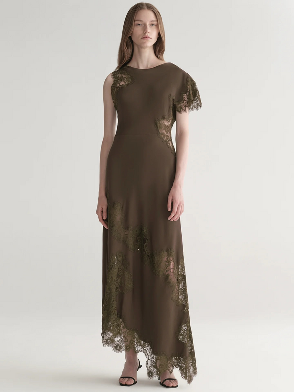 Alessia Textured Satin and Lace Maxi Dress
