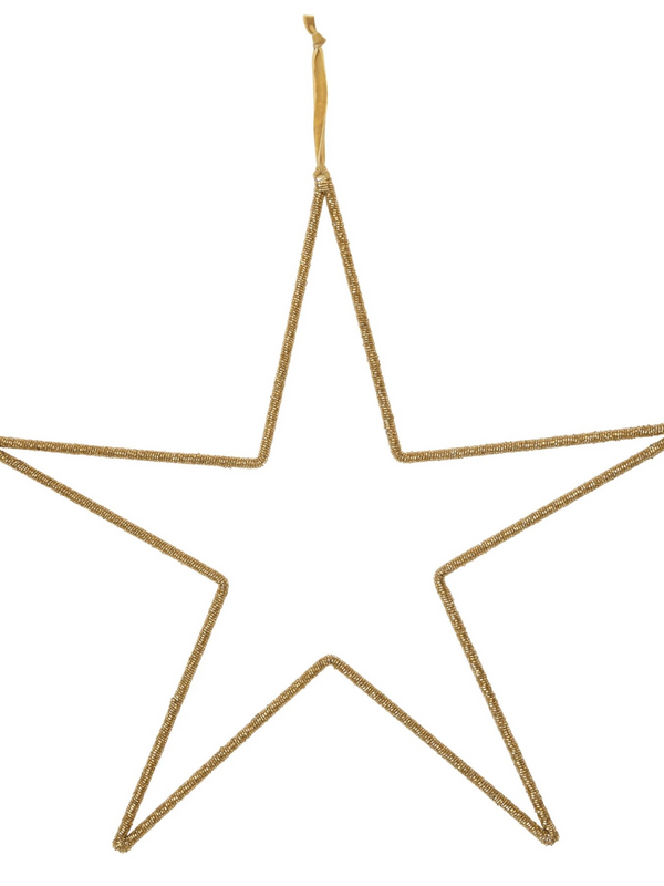 20" x 20" Hanging Metal & Glass Bead Star w/ Cotton Velvet Ribbon