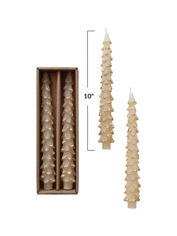 Unscented Tree Shaped Taper Candles w/ Gold Tips - Eggnog