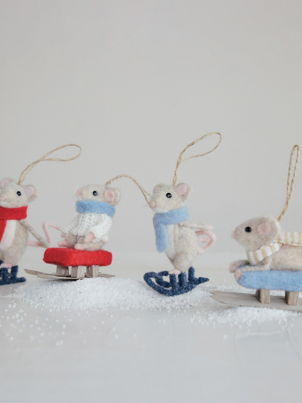 Felt Mouse on Sled/Skates Ornamnent