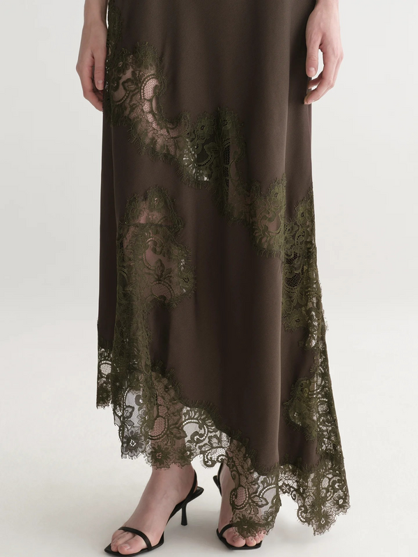 alessia lace trim satin maxi dress A.L.C. Alessia Textured Satin and Lace Maxi Dress in Creme, Size 8