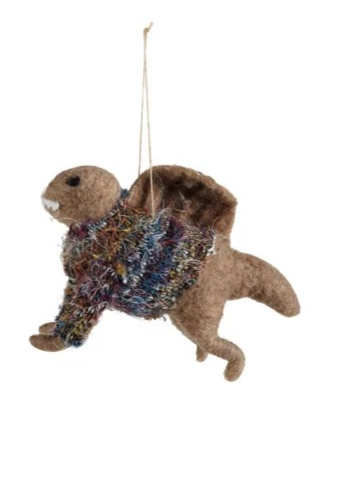 Wool Felt Dinosaur in Sweater Ornament