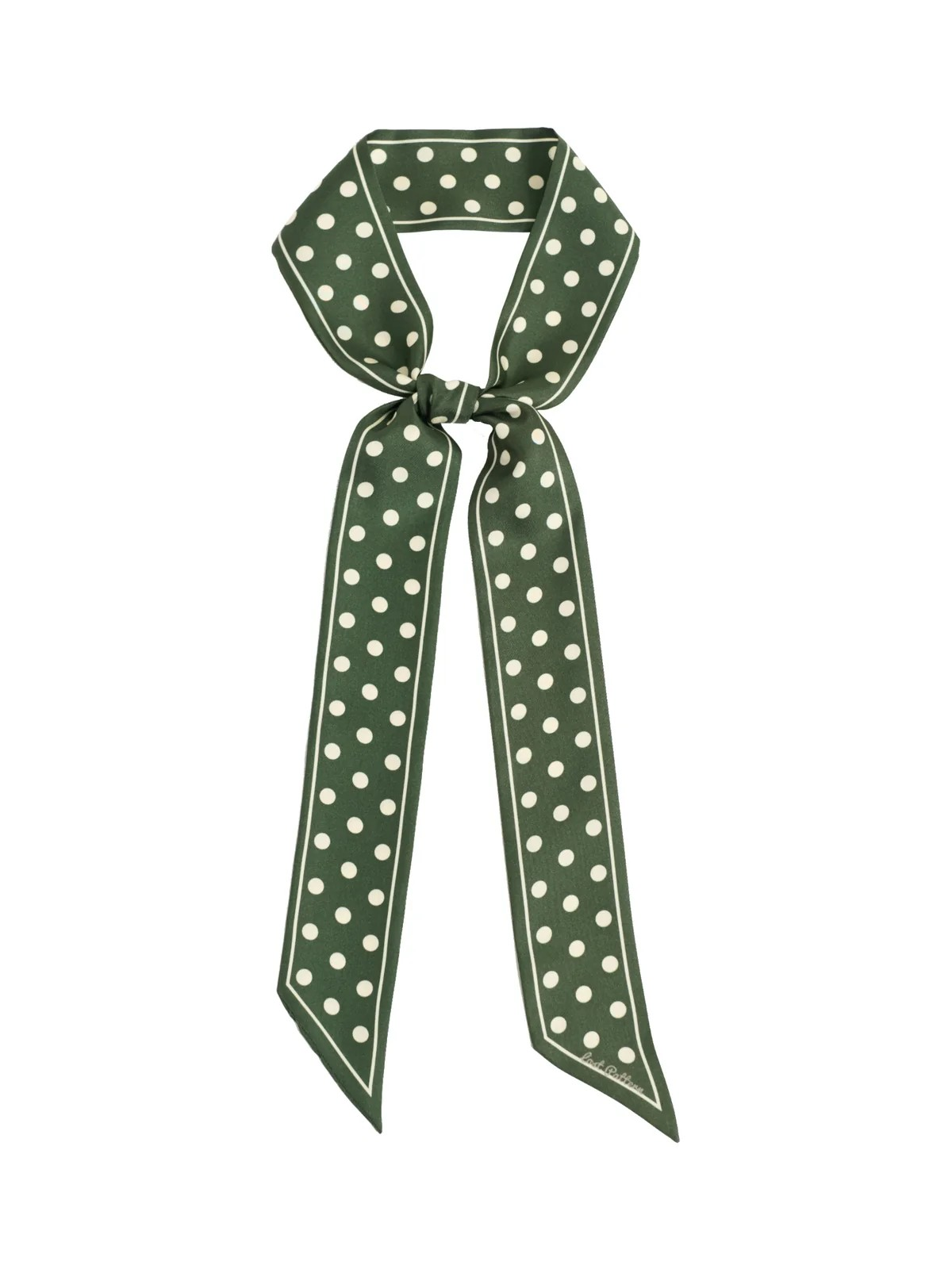 "Retro Polka" Silk Skinny Scarf - Dark Green