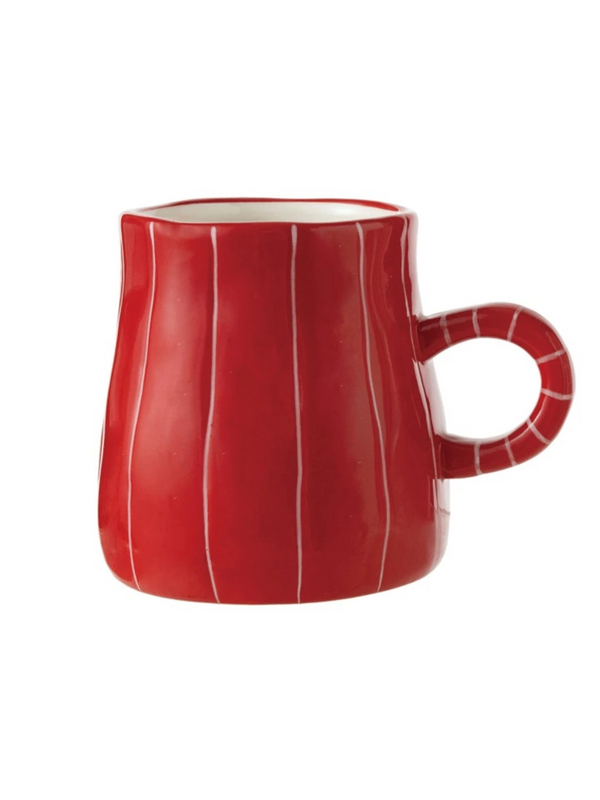 14 oz Hand-Painted Stoneware Striped Organic Shaped Mug