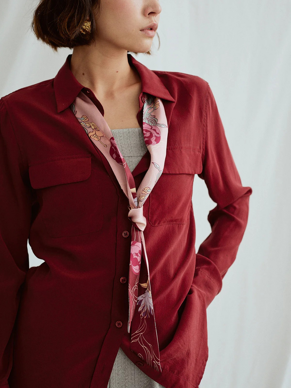 "Dream Hunter" Silk Skinny Scarf - Ruby Red