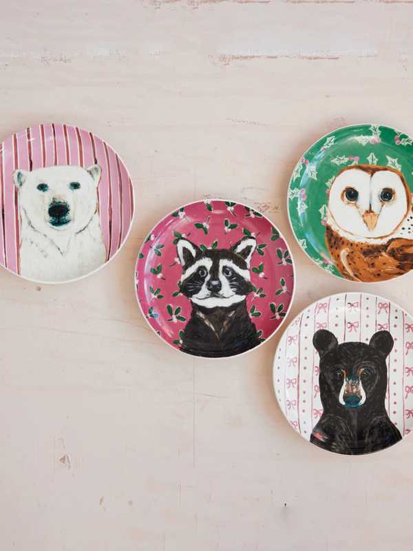 Stoneware Plate w/ Holiday Pattern/Animal