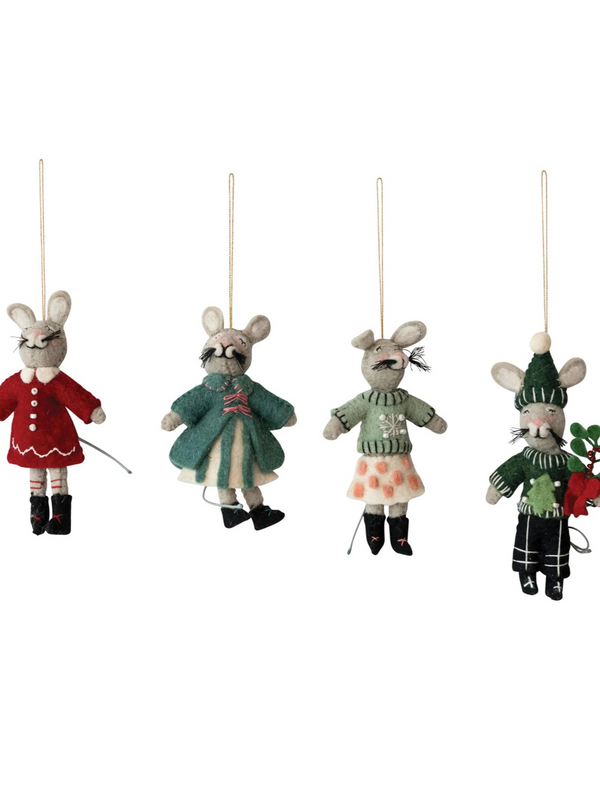 Handmade Wool Felt Mouse in Winter Clothes Ornament