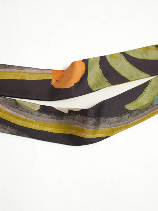 "Ethereal Mirage" Silk Twill Skinny Scarf - Dark Brown