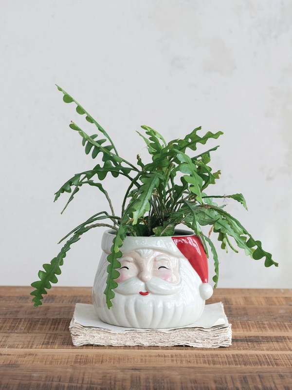 Stoneware Santa Head Shaped Planter