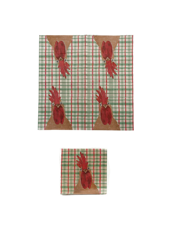 Paper Cocktail Napkins w/ Holiday Pattern & Chicken