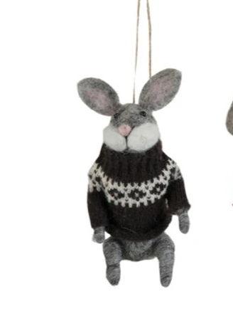 Wool Felt Animal in Sweater Ornamnent