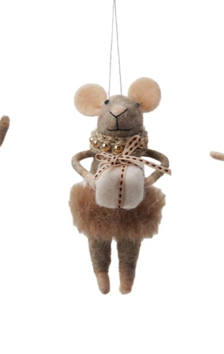 5"H Handmade Wool Felt Mouse in Party Clothes Ornament
