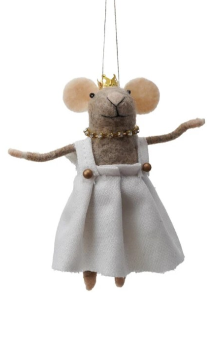 5"H Handmade Wool Felt Mouse in Party Clothes Ornament