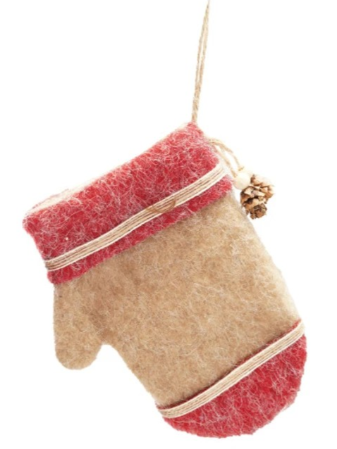 Felt Gloves Ornament w/ Pinecone