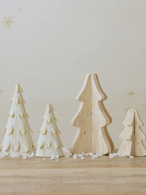 Handmade Stoneware Tree w/ Cut-Outs & LED Light
