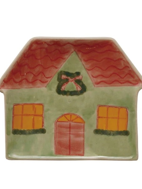 Hand-Painted Stoneware Holiday Shaped Dish
