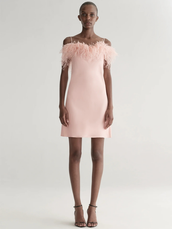 Opal Feather Trimmed Mini Dress