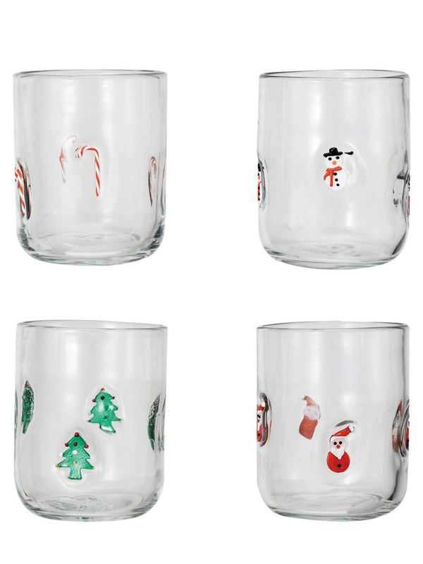 16 oz Drinking Glass w/ Embedded Holiday Icon
