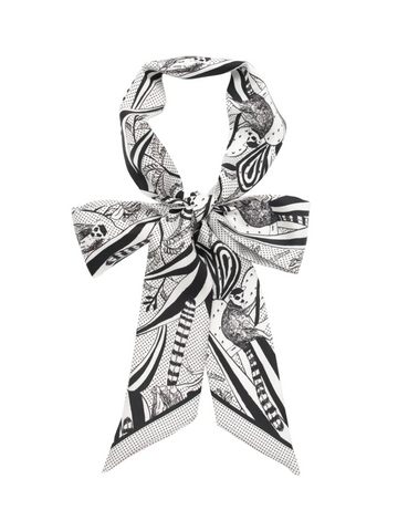"Madagascar" Silk Twill Skinny Scarf - Black & White