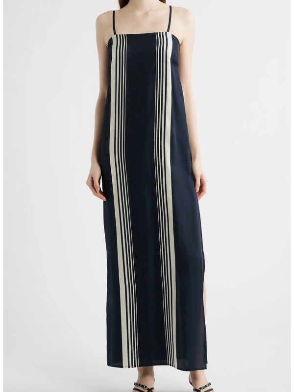 striped silk-blend dress STAUD Phare one-shoulder draped striped silk-blend satin maxi dress