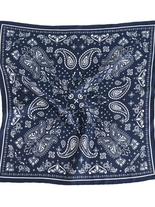“Paisley" Silk Bandana Scarf - Midnight Blue