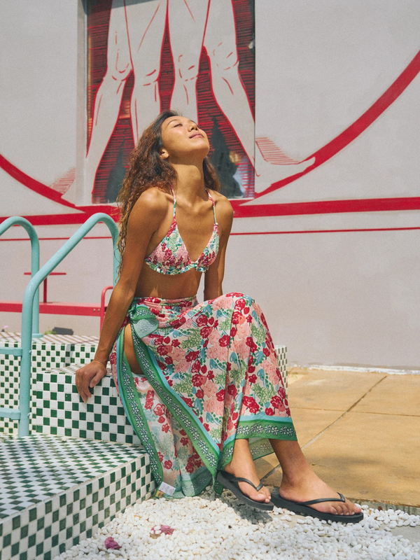 "Le Jardin" Beach Sarong Wrap - Rouge Blossom
