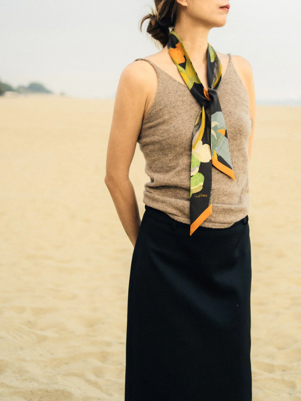 "Ethereal Mirage" Silk Twill Skinny Scarf - Dark Brown