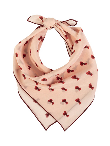 "Twin Hearts" Silk Crepe Bandana - Light Pink