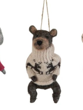 Wool Felt Animal in Sweater Ornamnent