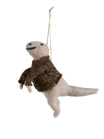Wool Felt Dinosaur in Sweater Ornament