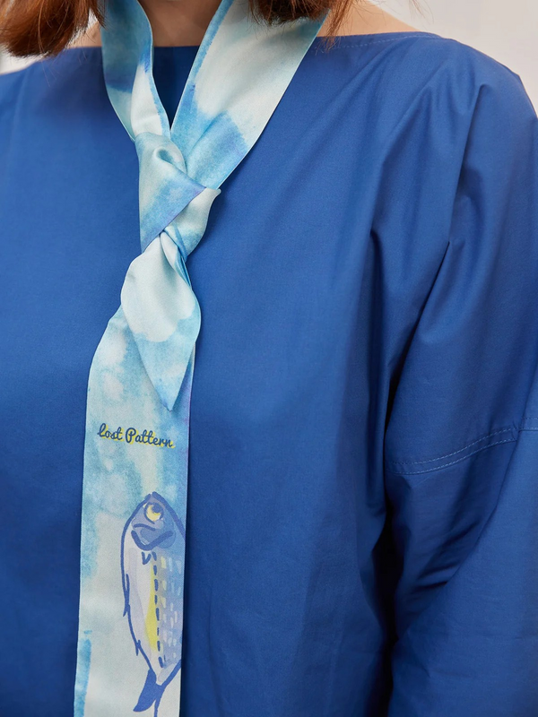 "Blue Fin" Silk Twill Skinny Scarf