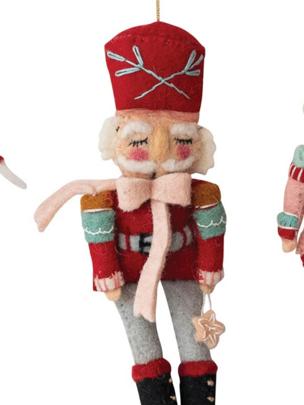 Handmade Wool Felt Nutcracker Ornamnent w/ Embroidery