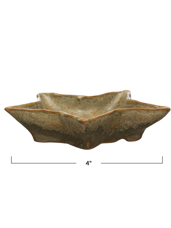 4"L x 4"W  Stoneware Star Shaped Plate Reactive Glaze - Green