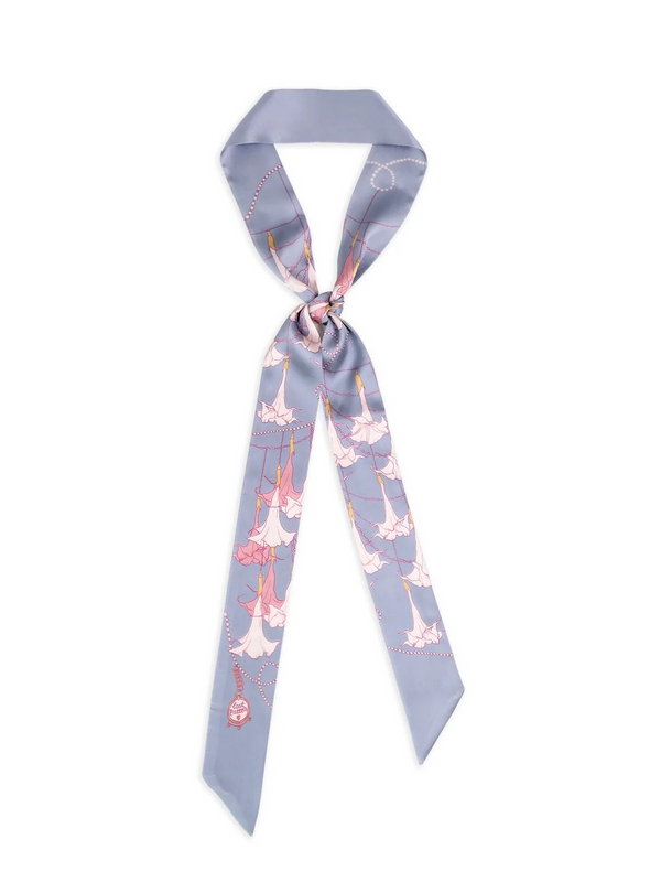 "Datura" Silk Skinny Scarf - Slate Blue