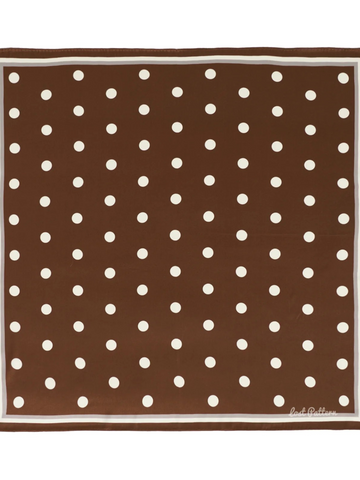 "Retro Polka" Silk Bandana Scarf - Cafe Au Lait