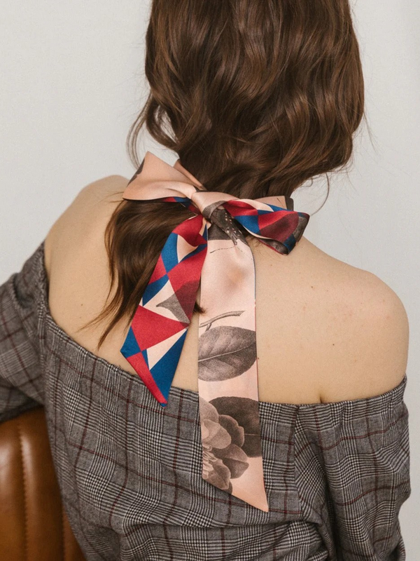 "Prism" Silk Skinny Scarf - Crimson Red