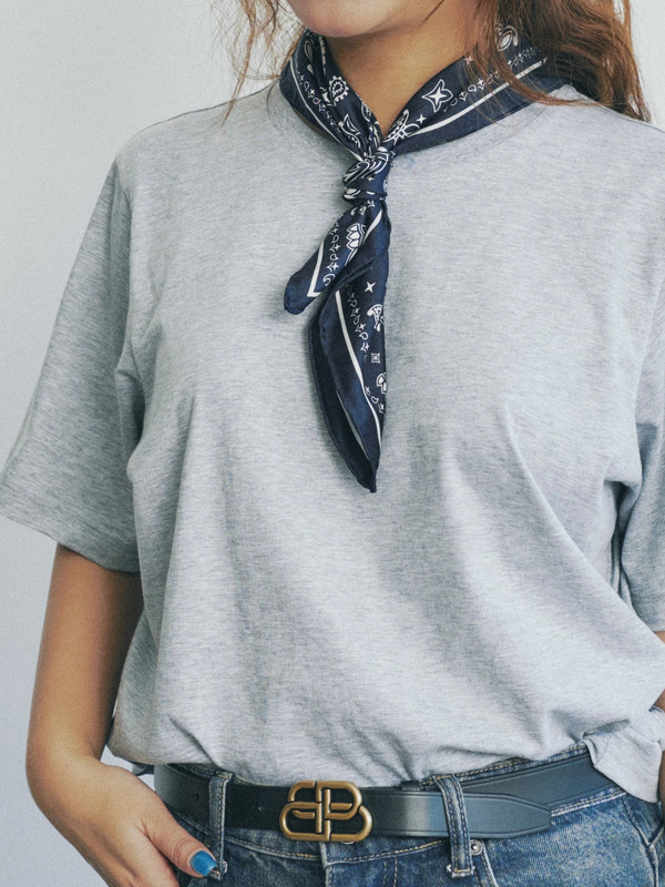 “Paisley" Silk Bandana Scarf - Midnight Blue