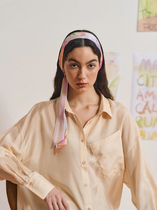 "Frida's Garden" Silk Skinny Scarf - Pink