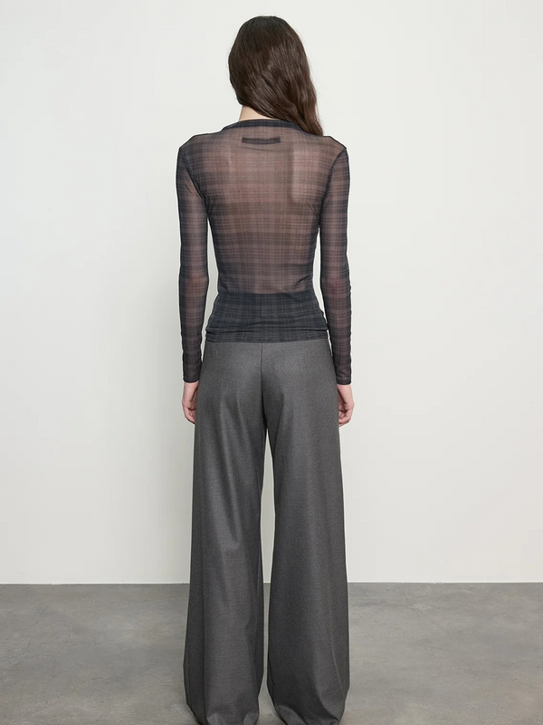 Plaid Mesh L/S Twist Top