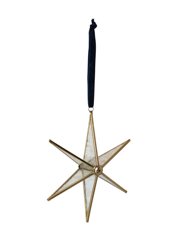 Handmade Antique Mirrored Glass & Brass Star Ornament