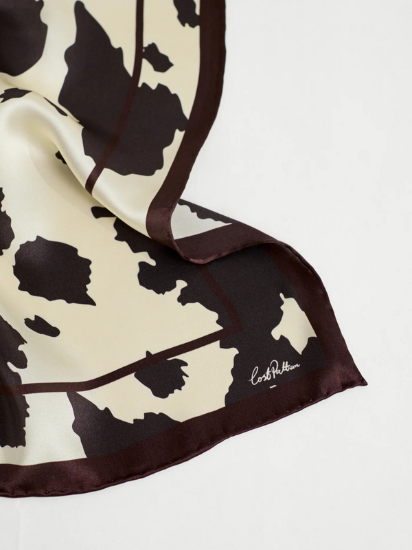"Spot Chic" Silk Bandana Scarf - Cow Print