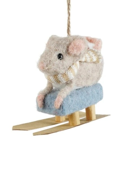 Felt Mouse on Sled/Skates Ornamnent