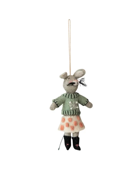 Handmade Wool Felt Mouse in Winter Clothes Ornament