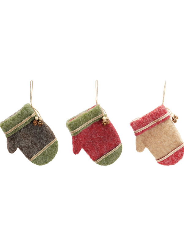 Felt Gloves Ornament w/ Pinecone