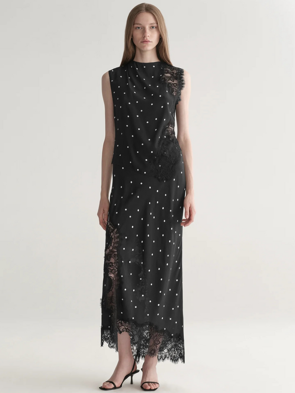 Olivia Polka Dot Crepe and Lace Midi Skirt