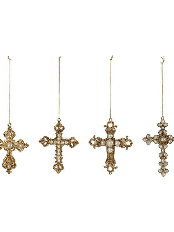 Pewter Cross Ornament w/ Faux Pearls