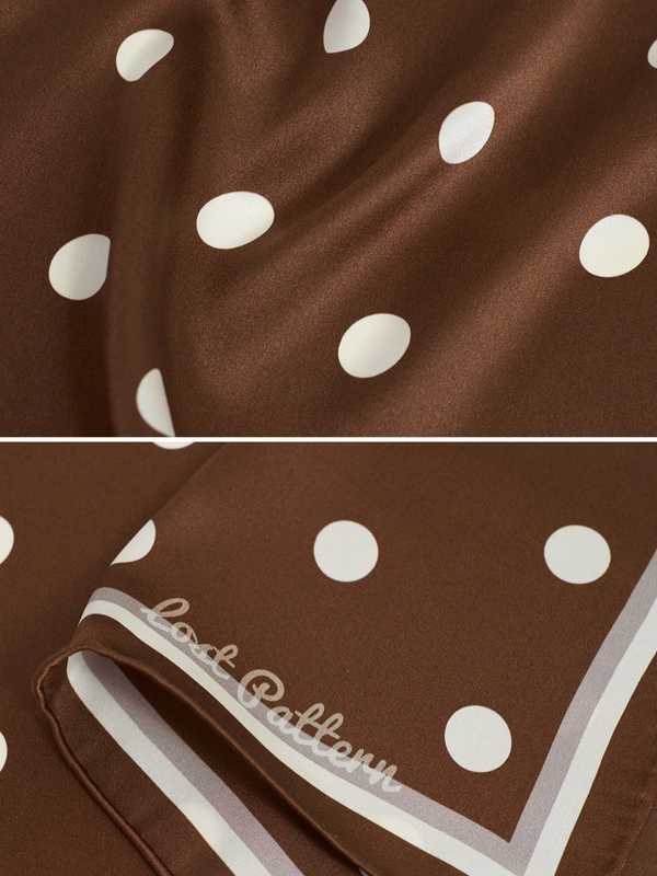 "Retro Polka" Silk Bandana Scarf - Cafe Au Lait
