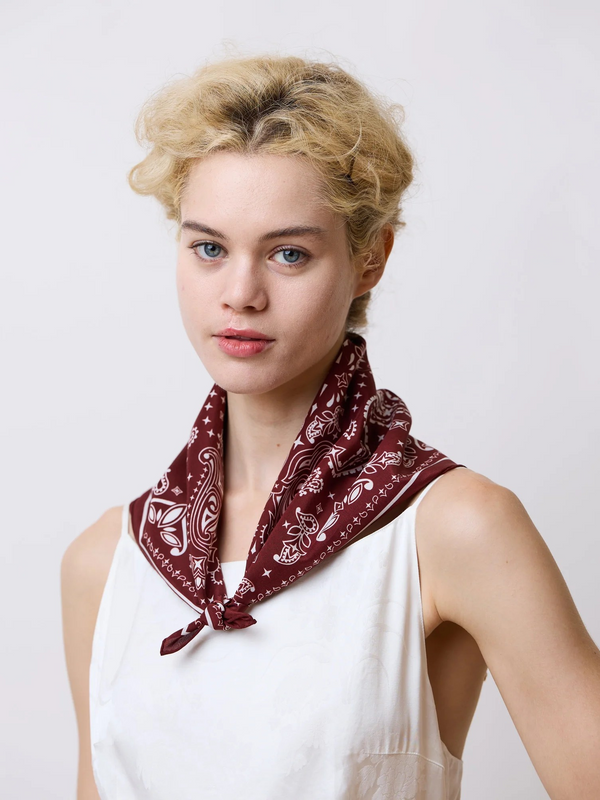 “Paisley" Silk Bandana Scarf - Rodeo Red