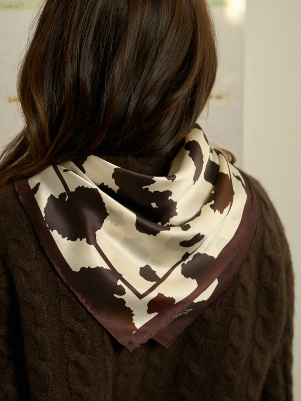 "Spot Chic" Silk Bandana Scarf - Cow Print