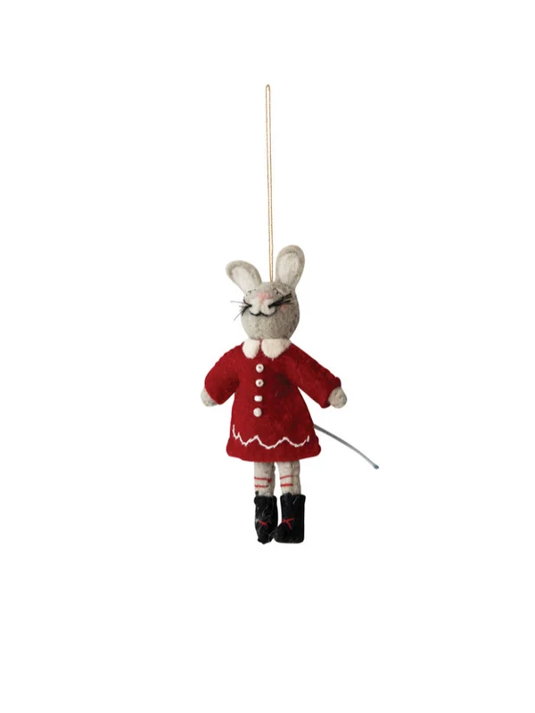 Handmade Wool Felt Mouse in Winter Clothes Ornament